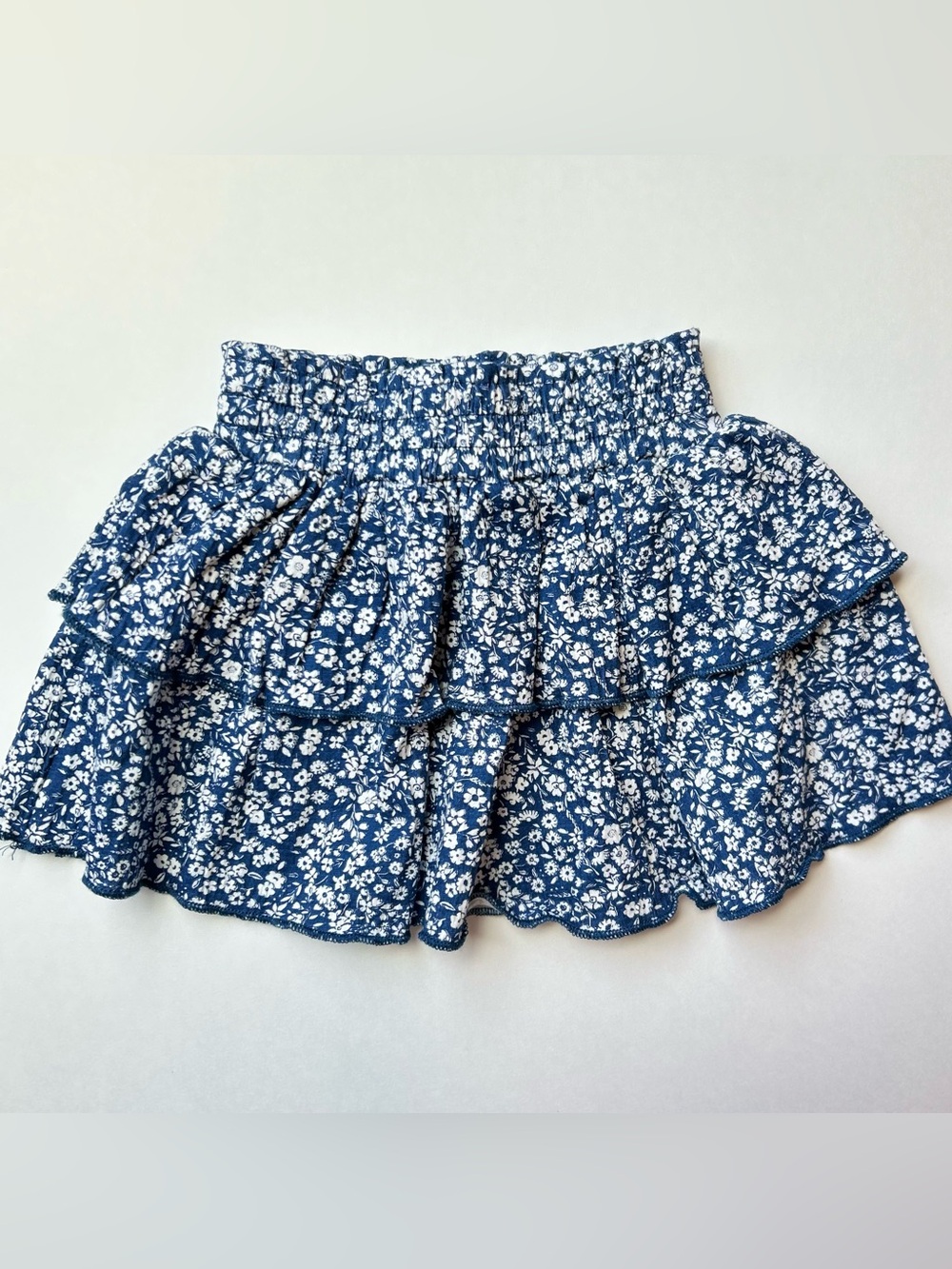 Zara Blue and White Floral Tiered Skirt - Girls